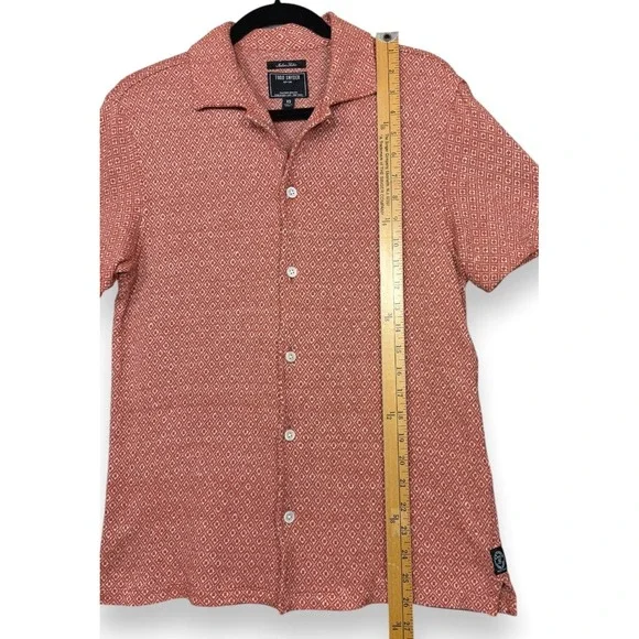 Todd Snyder Cabana Shirt Mens XS Rustic Orange Diamond Linen Cotton Short Sleeve - Picture 11 of 11